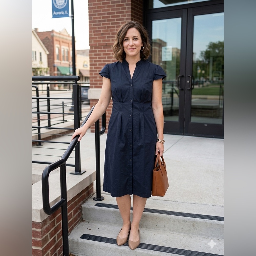 Merona Navy Button-Front Midi Dress